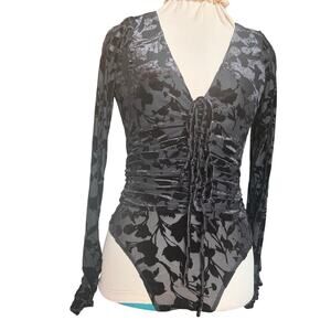Lost + Wander Velvet Burnout Bodysuit Black Ruched Women S Anthropologie